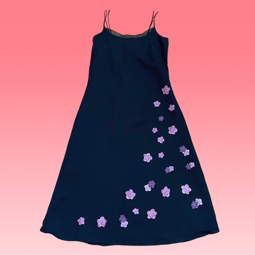 Vintage 90s/Y2K Fairy Grunge WhimsiGoth Spaghetti Strap Maxi Dress Adorned 8